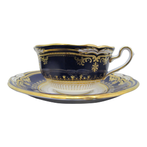 Spode Lancaster Cobalt Blue R8950 Gold Gilt Fine Bone China Cup & Saucer