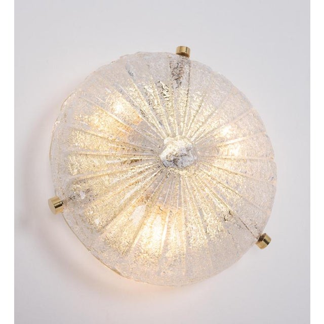 1970s Small Brass and Murano Glass Flush Mount attributed to Hillebrand, Germany, 1970s For Sale - Image 5 of 14