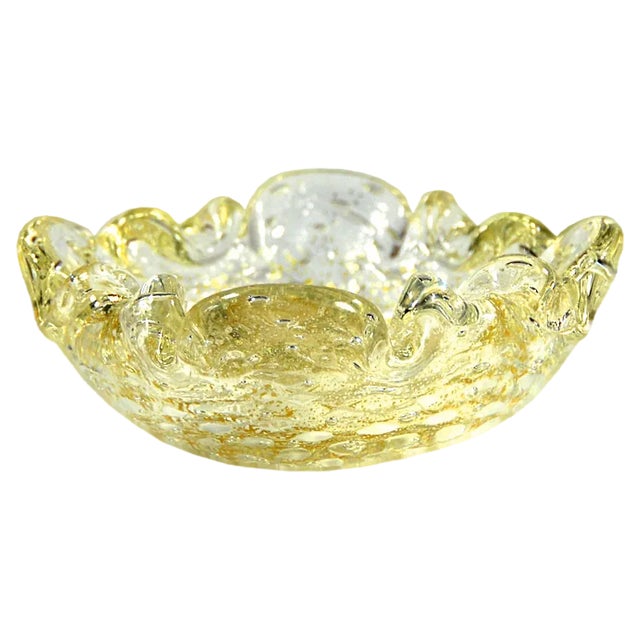 Mid-Century Italian Decorative Yelow Bullicante Murano Glass Bowl, 1960s For Sale