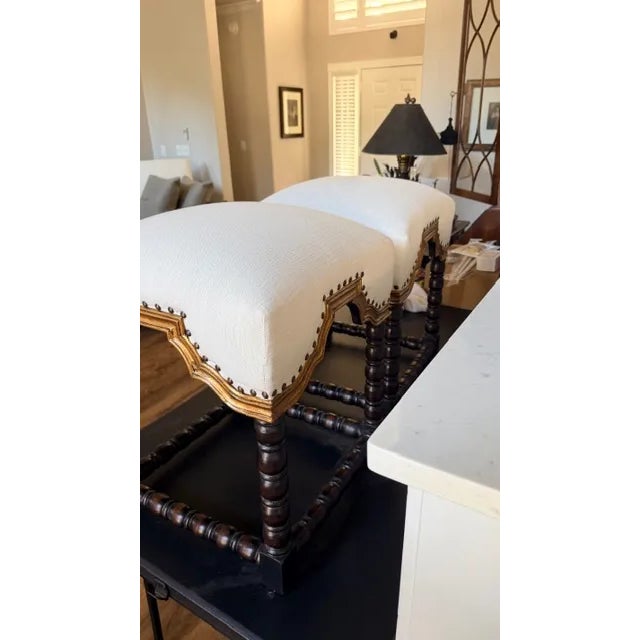 A Pair of Antique White Foot Stools With Gold Accent For Sale - Image 15 of 15