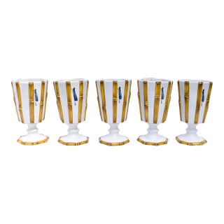 1970s Majolica Bamboo With Dragonflies Beverage Goblets S/11 For Sale