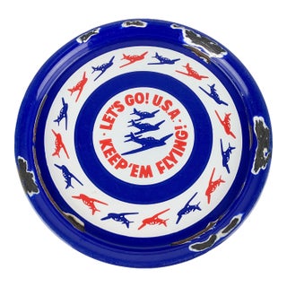Vintage Patriotic u.s.a. Ww II Porcelain Navy Flyer Pilot Airplane War Time Tray For Sale