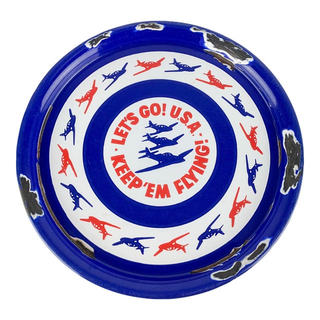 Vintage Patriotic u.s.a. Ww II Porcelain Navy Flyer Pilot Airplane War Time Tray For Sale