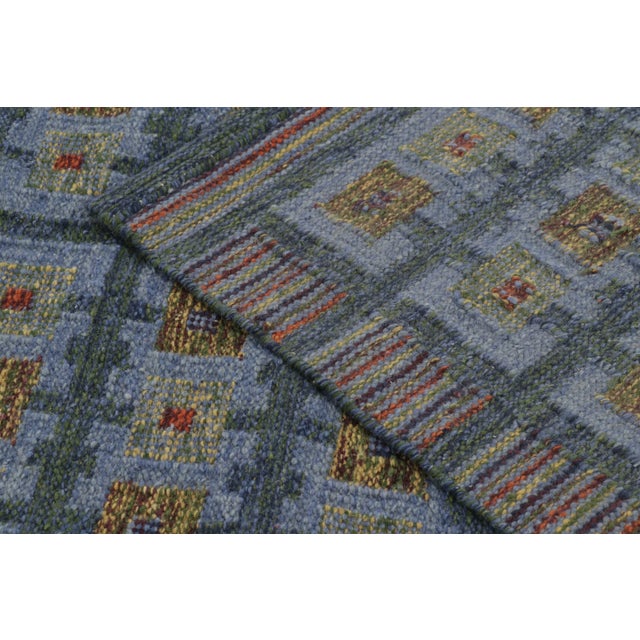 Sky Blue Contemporary Scandinavian Style Geometric Wool Kilim by Rug & Kilim, India For Sale - Image 8 of 10