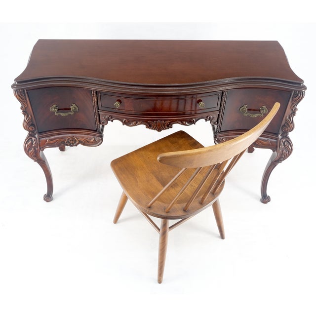 Auburn Very Fine Carved Mahogany 3 drawers c1940s Vanity Console Table Writing Desk For Sale - Image 8 of 14