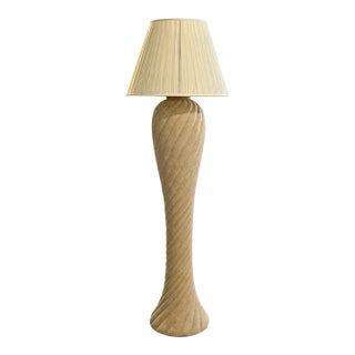 1980s Postmodern Textured Spiral Column Floor Lamp With Cream Pleated Shade For Sale