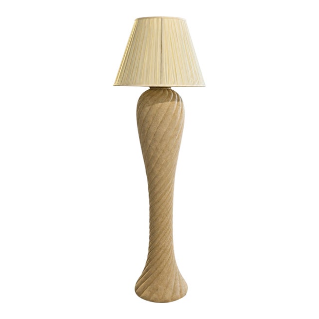 1980s Postmodern Textured Spiral Column Floor Lamp With Cream Pleated Shade For Sale