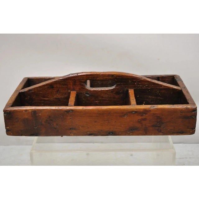 Antique French Country Provincial Slotted Wooden Storage Caddy Tool Box Desk Organizer. Item features attractive...