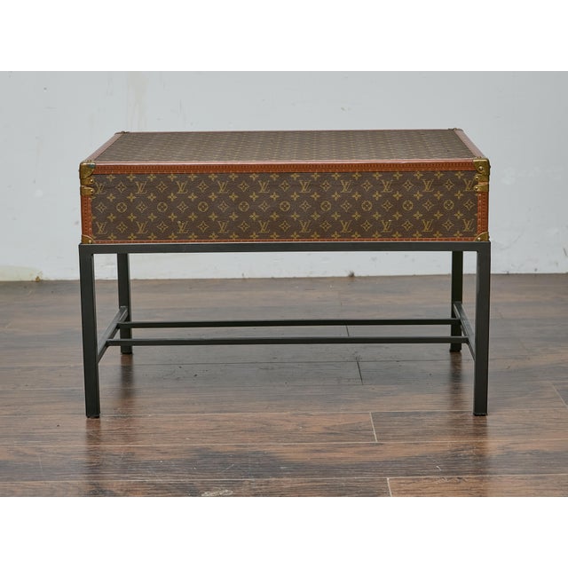 Vintage Louis Vuitton Trunk Made into Coffee Table with Custom Base For Sale - Image 9 of 12