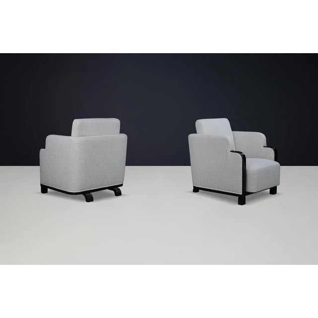 Art Deco Armchairs in Bouclé and Black Lacquered Wood, Prague, 1930s, Set of 2 For Sale - Image 6 of 14