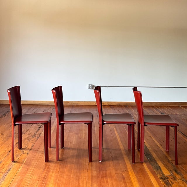 Early 21st Century Frag Italian Postmodern Red Leather Dining Chairs For Sale - Image 5 of 10