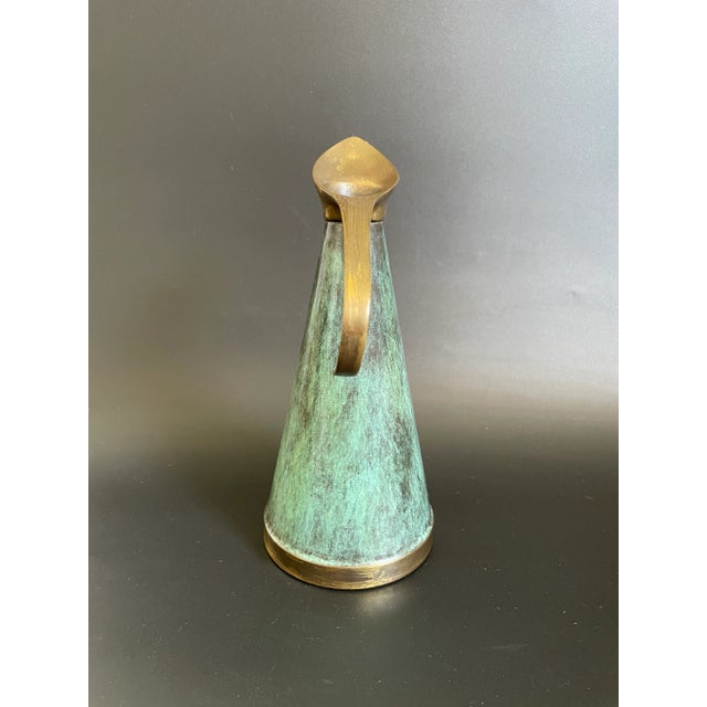 Mid Century Modern Israel Brass Verdigris Enamel Cone Shaped Jug - Pitcher For Sale - Image 4 of 11