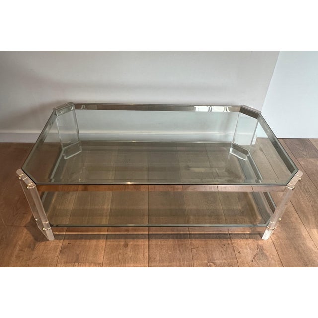 Maison Jansen Octagonal Lucite and Chrome Coffee Table by Maison Jansen Circa 1970 For Sale - Image 4 of 12