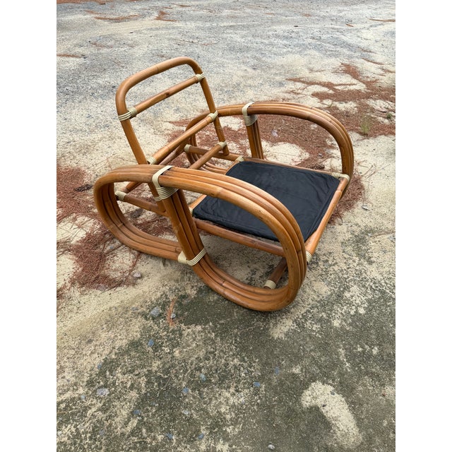 Mid Century Paul Frankl Style Bent Bamboo Rattan Three Strand Pretzel Lounge Chair v Front Design For Sale In Raleigh - Image 6 of 12