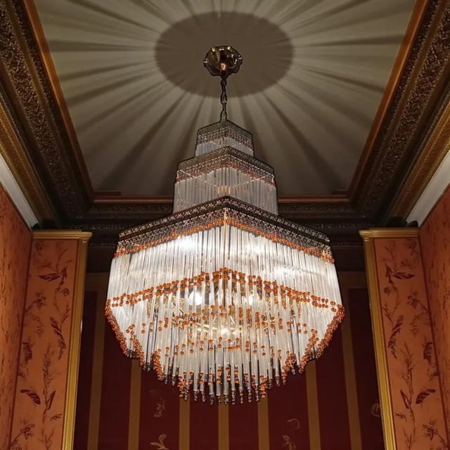 Gold Italian Murano Glass Rod Chandelier, 1960s For Sale - Image 8 of 10