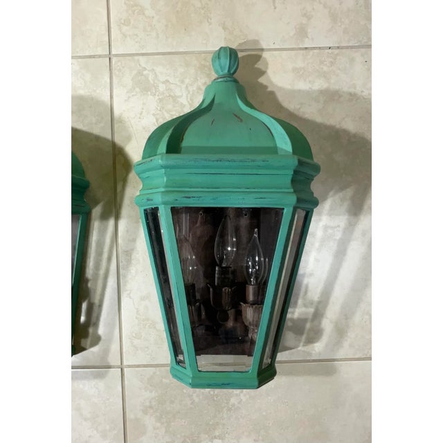 Pair of elegant outdoor lights made of power coated aluminium , hand painted , ample light exposure of three 60/watt...