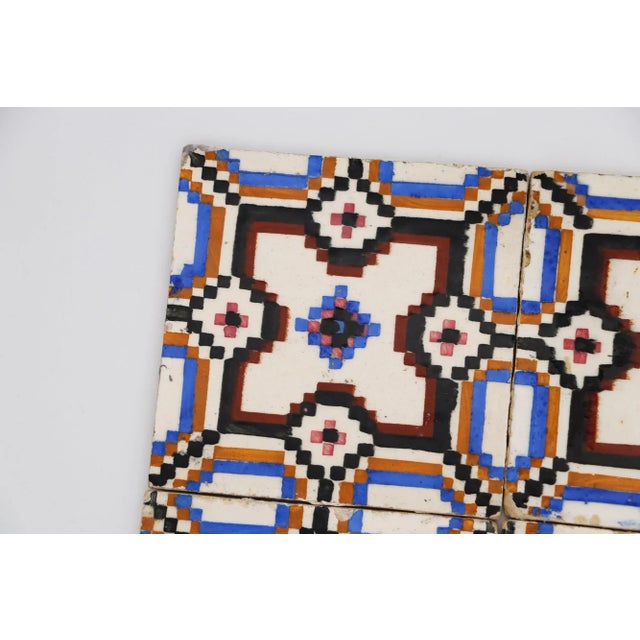 Rustic European 1900s Geometric Antique Tiles, Set of Four, Portuguese For Sale - Image 3 of 12