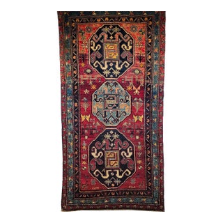 Antique Caucasian Cloudband Kazak Area Rug, Wool, Cranberry Red, 1890s, 3' x 7' For Sale