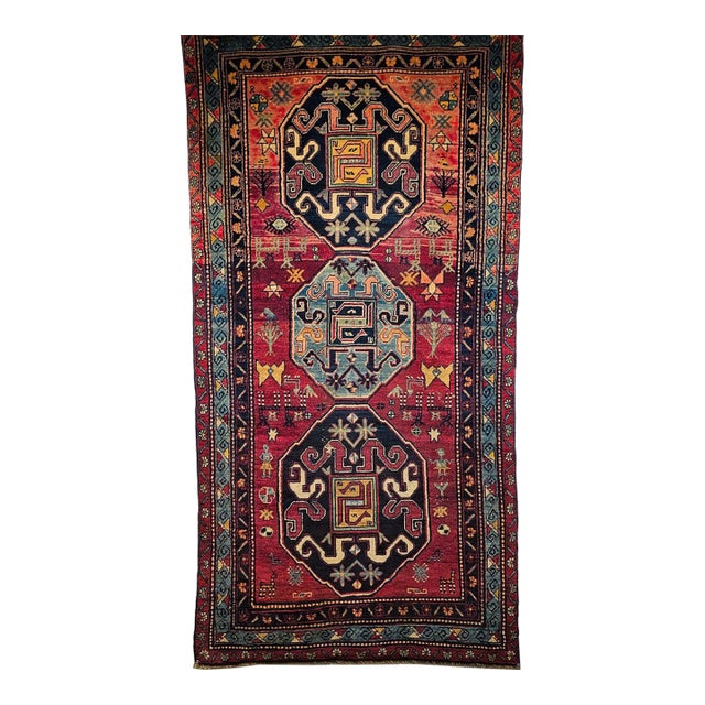 Antique Caucasian Cloudband Kazak Area Rug, Wool, Cranberry Red, 1890s, 3' x 7' For Sale