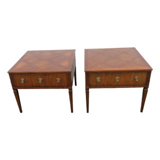 Kittinger Parquet Top Mid Century Modern Side End Bedside Tables a Pair 6060 For Sale