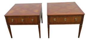 Kittinger Parquet Top Mid Century Modern Side End Bedside Tables a Pair 6060