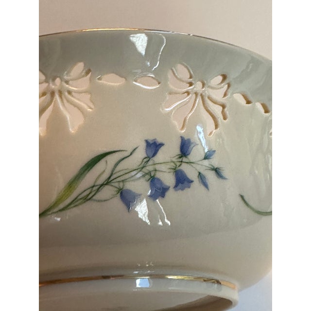 1990s Lenox "Victorian Rose" Pattern Reticulated Central Floral Design 9.5" Diameter Centerpiece/Serving Bowl For Sale In New York - Image 6 of 14