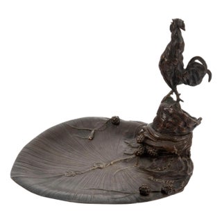 French Bronze Vide-Poche with Rooster by Auguste Cain, 19th Century For Sale