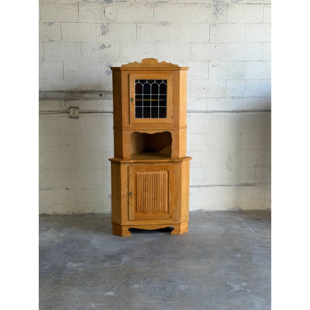 Mid-Century Modern Vintage Brutalist Oak Corner Cabinet in Style of Henning Kjærnulf Danish Modern For Sale - Image 3 of 9