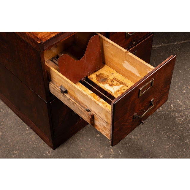 Antique Oak Filing Cabinet With Internal Pusher Rod System For Sale In Chicago - Image 6 of 9