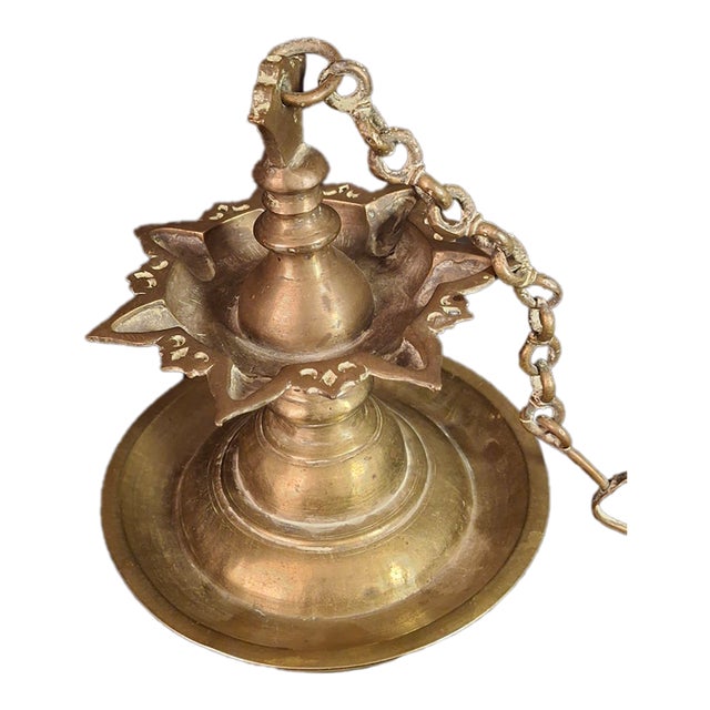 Antique 18th C / Possibly 17th Century Continental Brass 7 Wick Shabbat Oil Lamp Judenstern For Sale