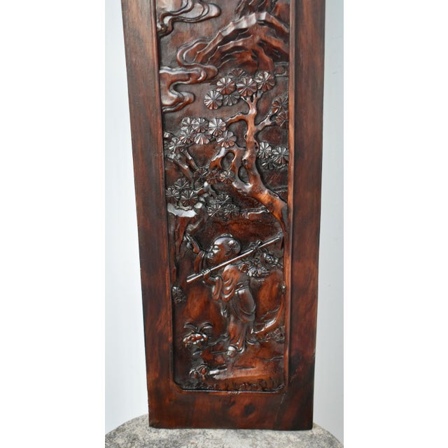 Asian Antique Unique Asian Carved Rosewood Double Sided Plaque For Sale - Image 3 of 14
