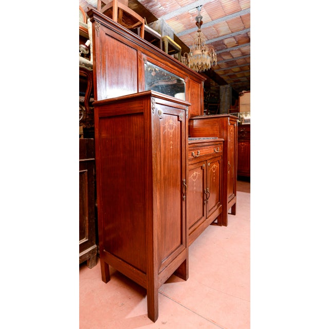 Vintage Italian Liberty Sideboard with Black Marble Plans & Central Mirror For Sale - Image 13 of 18