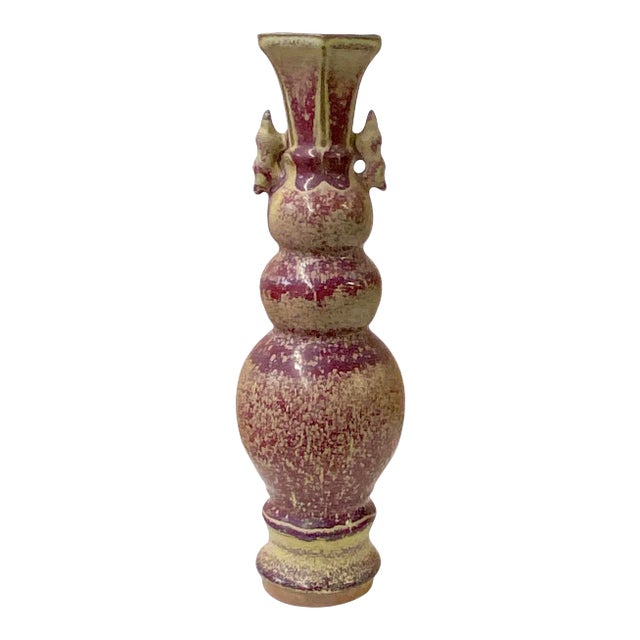 Plum Purple Distressed Ceramic Hexagon Mouth Artistic Narrow Vase For Sale