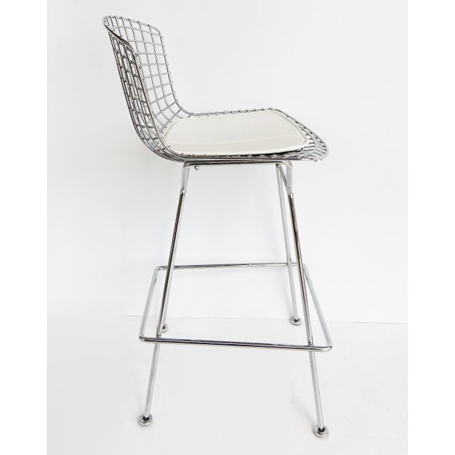 Mid-Century Modern Harry Bertoia Knoll Wire Bar Stool With Leather Seat Pad For Sale - Image 3 of 13