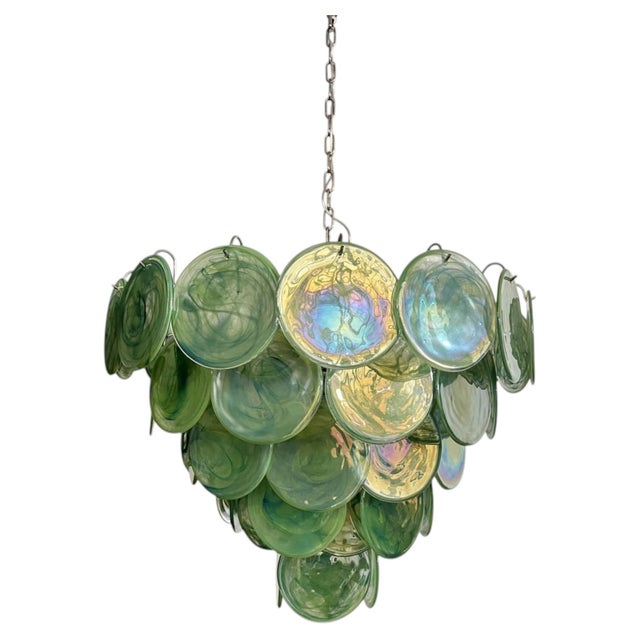 Italian Pendant Light with Green Iridescent Glass Discs from Justfurnituress SRL For Sale - Image 14 of 14