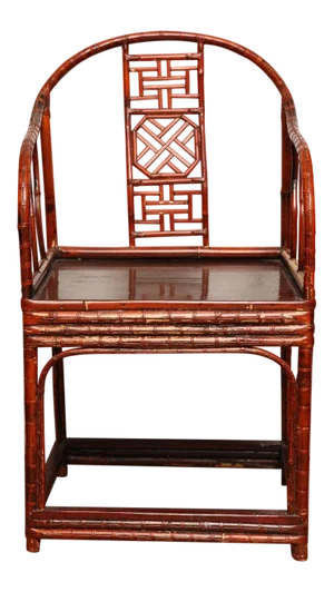 Single 19th Century Chinese Horseshoe-Back Bamboo Armchair With Elm Base