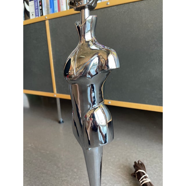 1980s Frankart Sarsaparilla Attr. Postmodern Deco Revival Chrome Body Form Mannequin Table Lamp Streamline Design For Sale - Image 5 of 10
