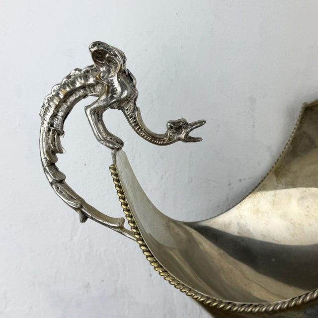 Antique Italian Silver-Plated Centerpiece Bowl with Dragon Handles, 1930s For Sale - Image 6 of 15