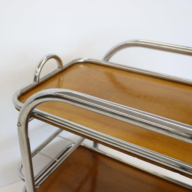 Brown 1930s Art Deco Bar Cart Nickel and Wood, Robert Mallet-Stevens For Sale - Image 8 of 18