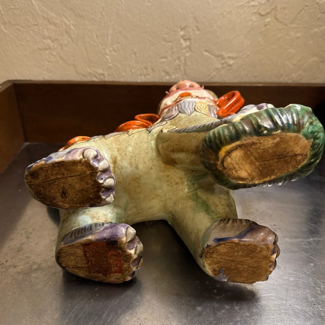 Vintage Multi-Color Porcelain Foo Dog Made in Hong Kong For Sale - Image 11 of 12
