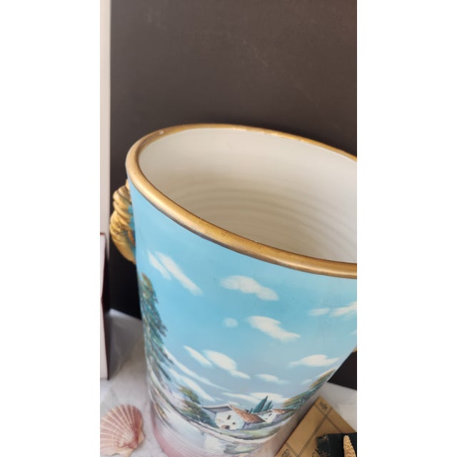 Antique White Vintage Hand-Painted Ceramic Umbrella Stand / Floor Vase For Sale - Image 8 of 18