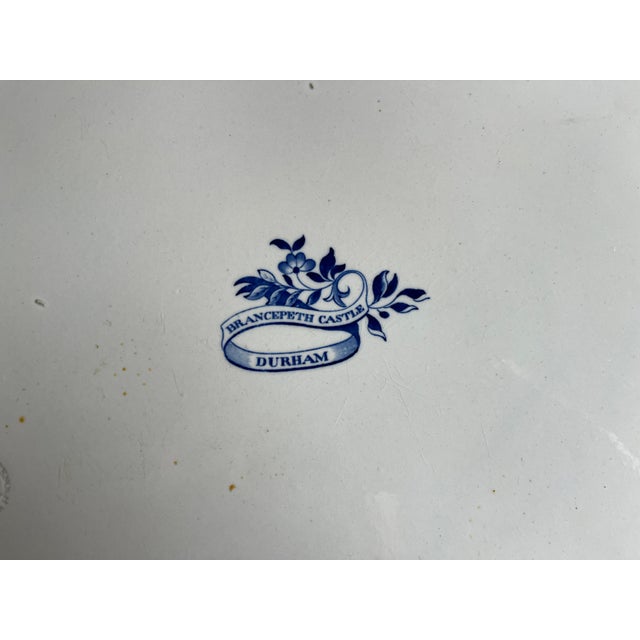 Enoch Wood & Sons Antique 19th Century Enoch Wood and Sons, Burslem Blue Transferware Turkey Platter - Brancepeth Castle, Durham Circa 1825 For Sale - Image 4 of 5