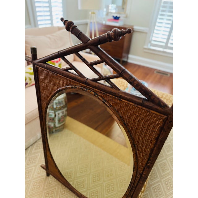 Vintage Large Bamboo and Grasscloth Mirror - British Colonial Style For Sale - Image 11 of 11
