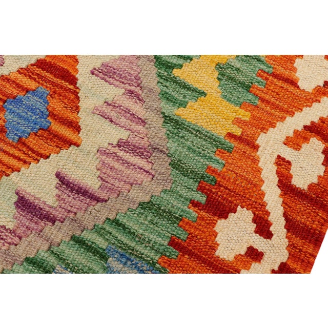 Tribal Turkish Kilim Rust Gray Hand-Woven Wool Rug For Sale - Image 9 of 9