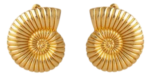 Golden Spiral Seashell Earrings, A Pair