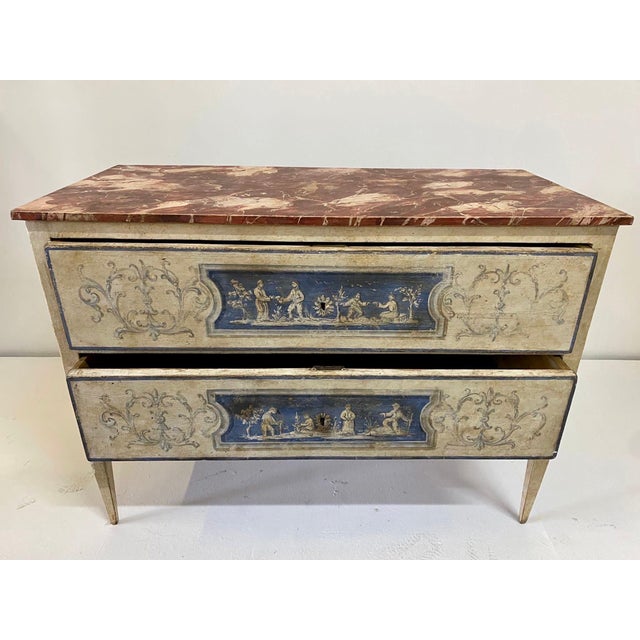 Brown Venetian Painted Neoclassical Commodes- A Pair For Sale - Image 8 of 18