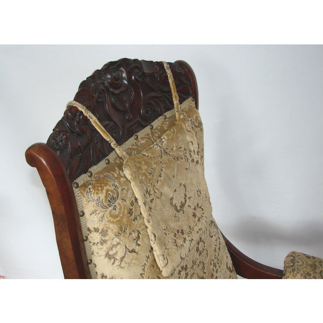 Wood Antique Carved Walnut Armchair, Turn of the 19th and 20th Centuries For Sale - Image 7 of 16