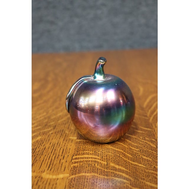 Sea Glasbruk Swedish Iridescent Art Glass Apple Paperweight For Sale - Image 4 of 8