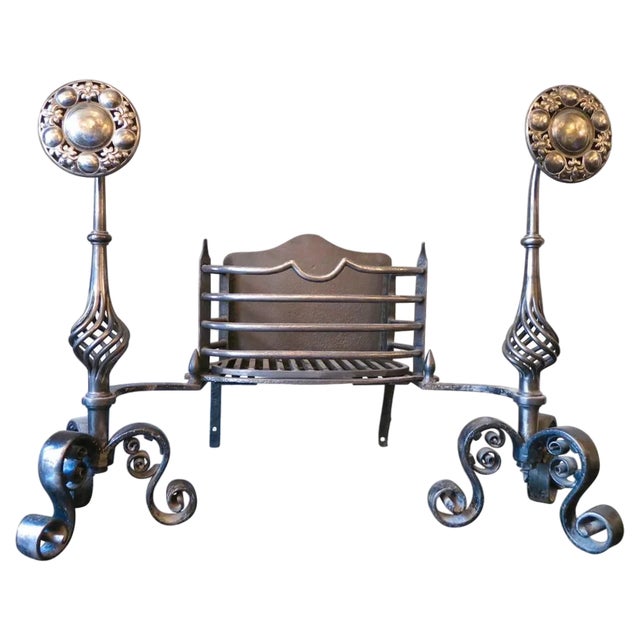 Arts and Crafts Dog Grate in Wrought Iron, Set of 3 For Sale