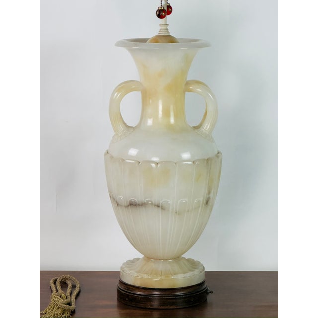Neoclassical Early 20th Century Monumental Carved Alabaster Neoclassical Lamp For Sale - Image 3 of 7